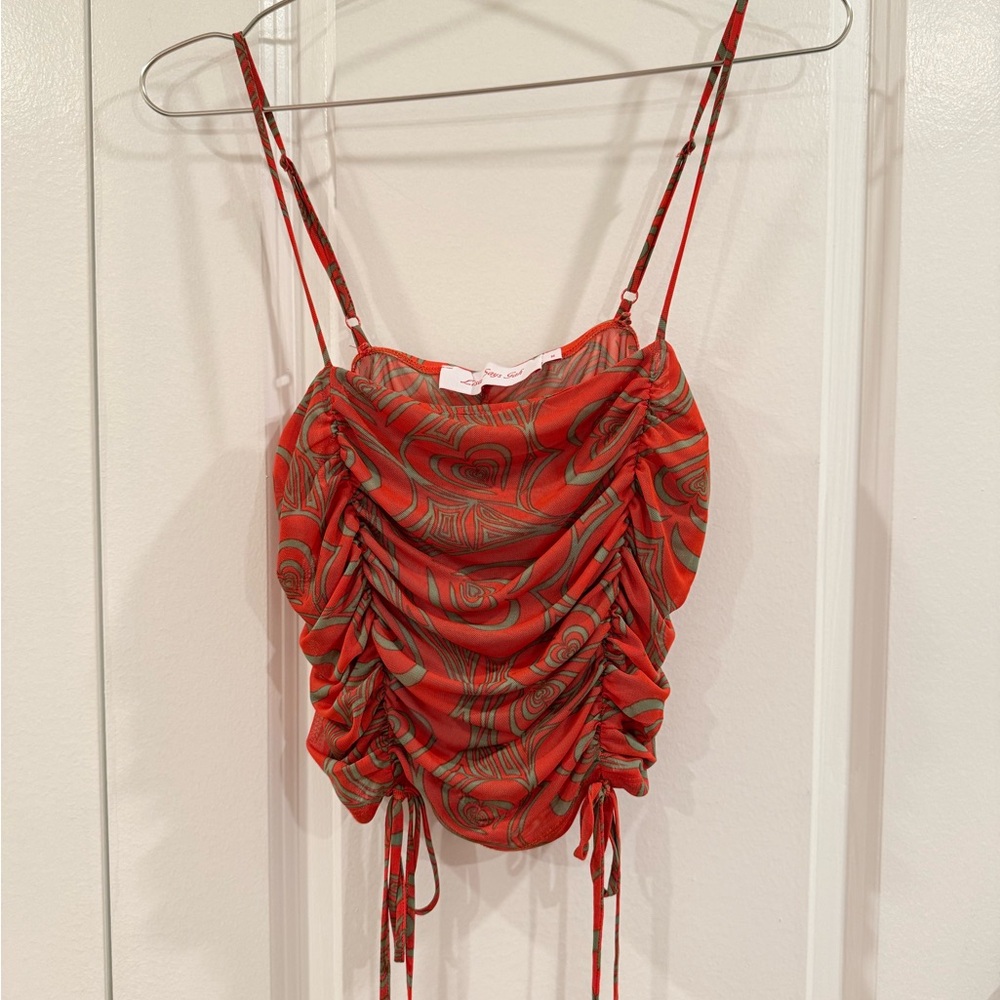 Lisa Says Gah Red and Green Ruched Blouse